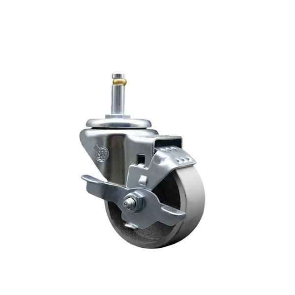 Semi Steel Swivel Grip Ring Caster 3'' Wheel & 7/16'' Stem w/Brake